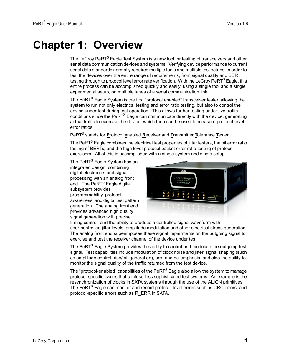 Chapter 1: overview, Chapter 1, Overview | Teledyne LeCroy PeRT3 Eagle Systems User Manual | Page 5 / 84