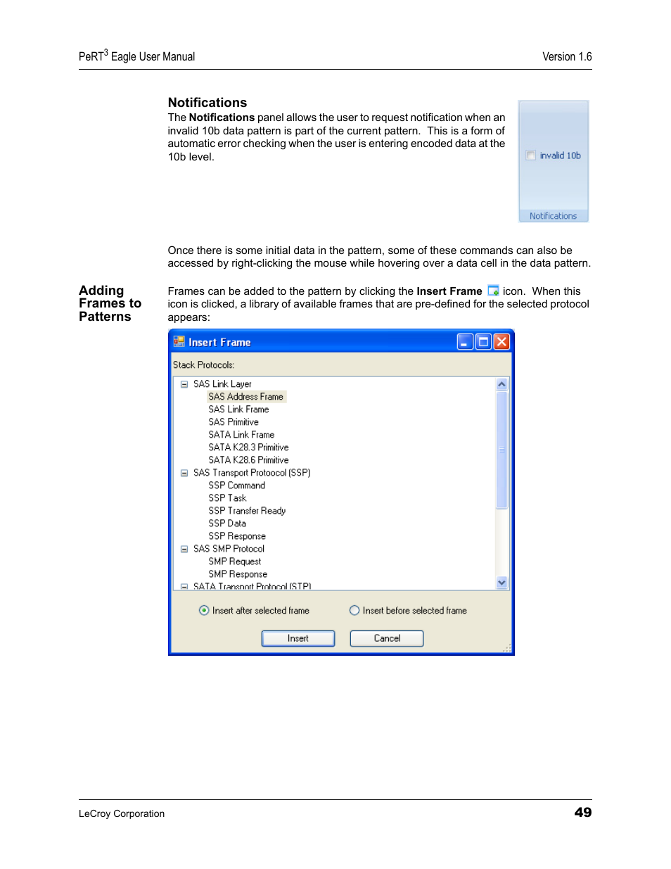 Adding frames to patterns | Teledyne LeCroy PeRT3 Eagle Systems User Manual | Page 53 / 84