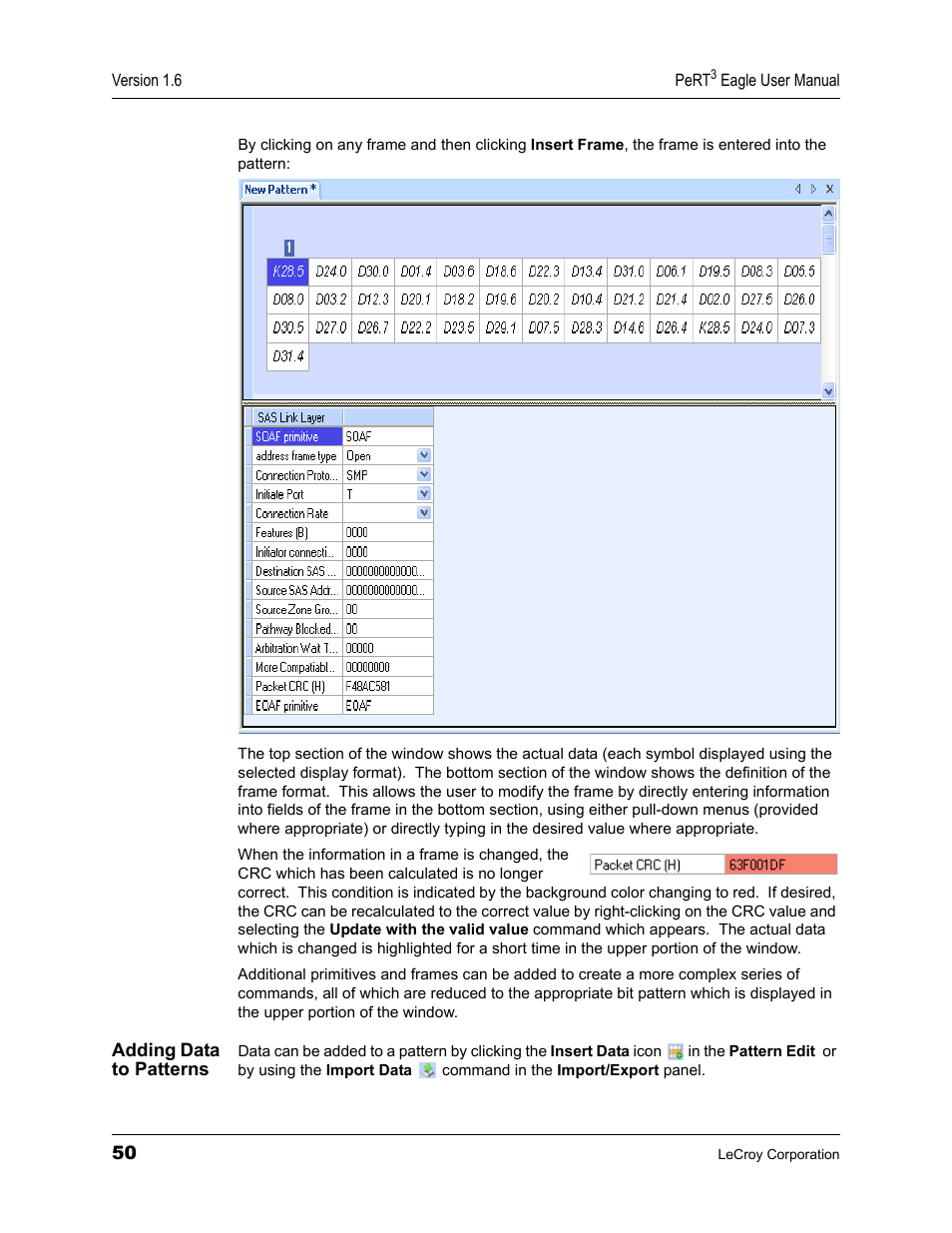 Adding data to patterns | Teledyne LeCroy PeRT3 Eagle Systems User Manual | Page 54 / 84
