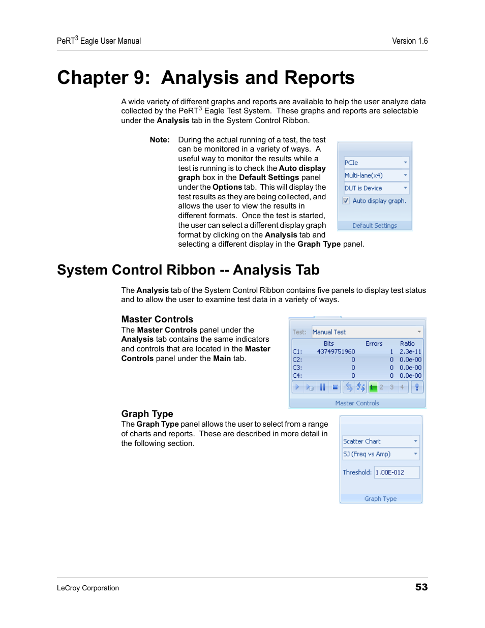 Chapter 9: analysis and reports, System control ribbon -- analysis tab, Chapter 9 | Analysis and reports | Teledyne LeCroy PeRT3 Eagle Systems User Manual | Page 57 / 84