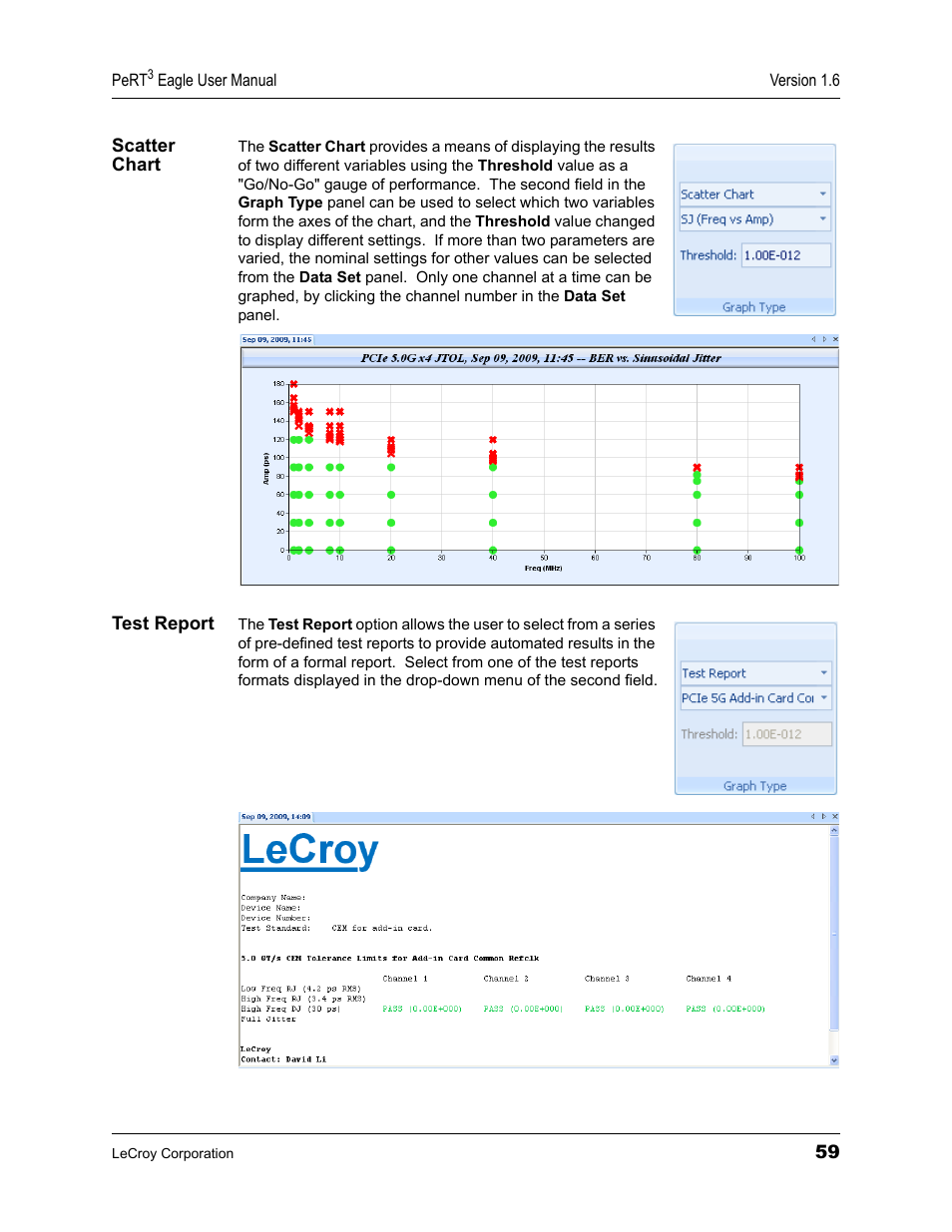 Scatter chart, Test report, Scatter chart test report | Teledyne LeCroy PeRT3 Eagle Systems User Manual | Page 63 / 84