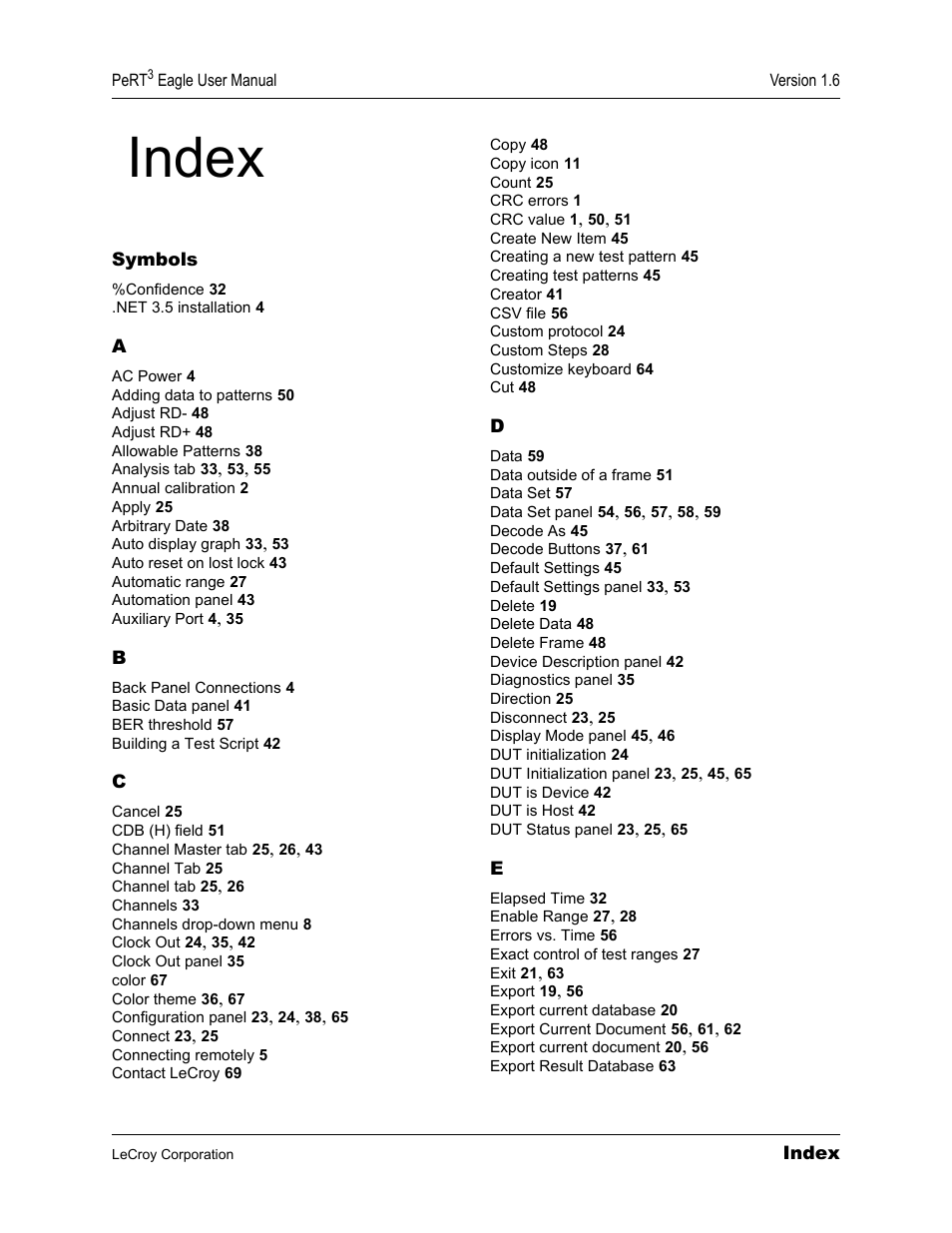 Index | Teledyne LeCroy PeRT3 Eagle Systems User Manual | Page 81 / 84