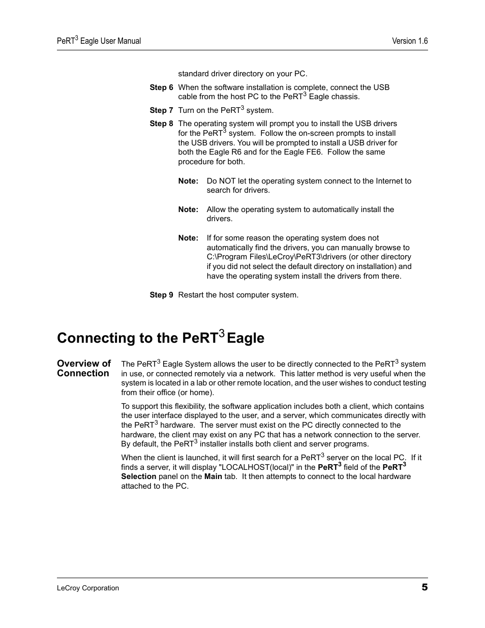 Connecting to the pert3 eagle, Overview of connection, Connecting to the pert | Eagle | Teledyne LeCroy PeRT3 Eagle Systems User Manual | Page 9 / 84