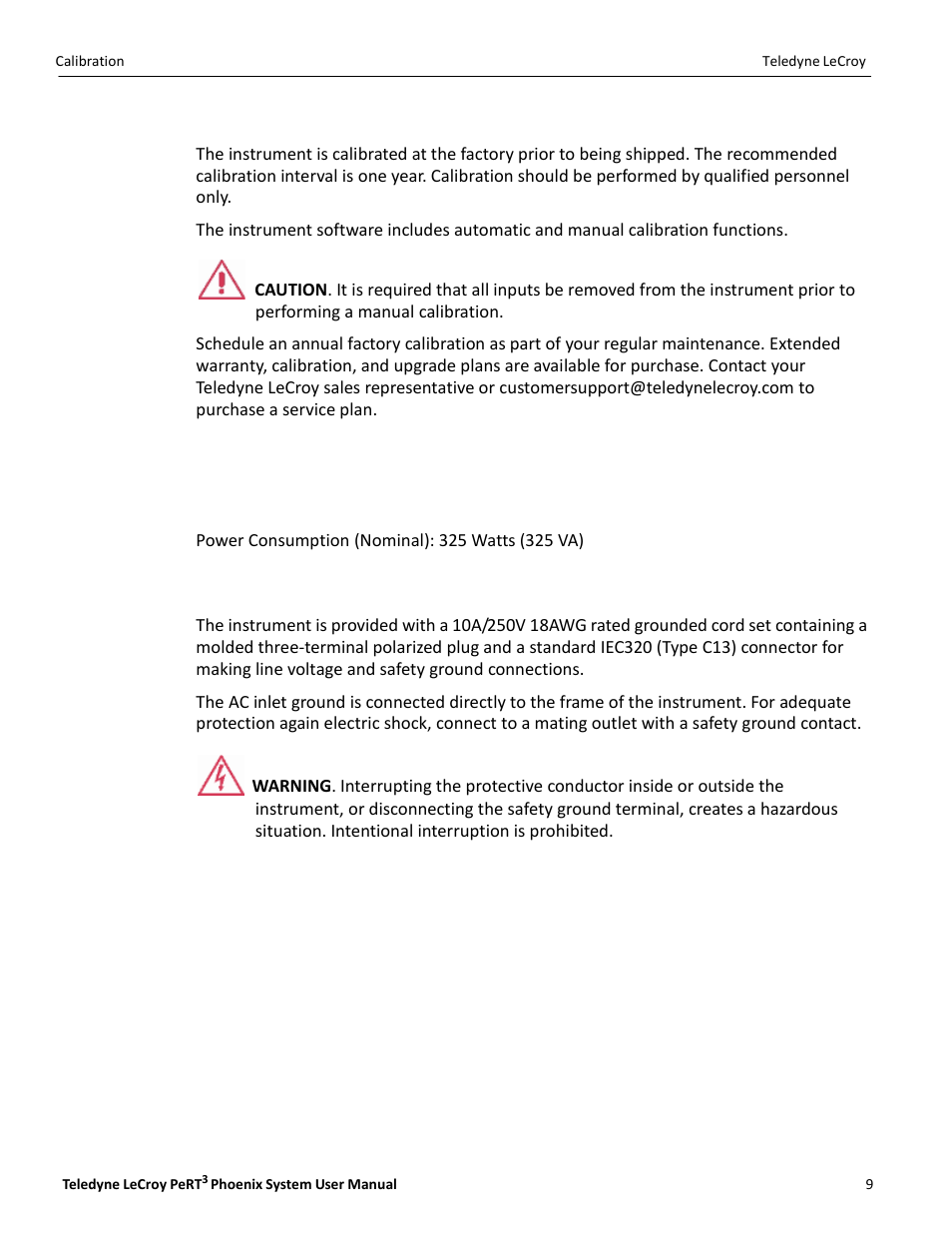 Calibration, Power | Teledyne LeCroy PeRT3 Phoenix System User Manual | Page 11 / 122