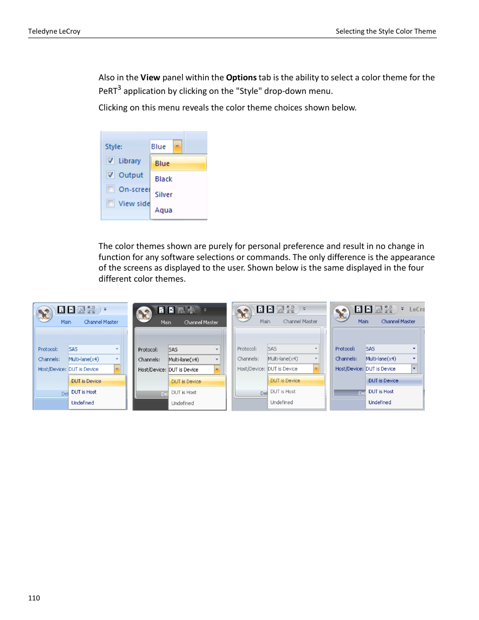 Selecting the style color theme | Teledyne LeCroy PeRT3 Phoenix System User Manual | Page 112 / 122