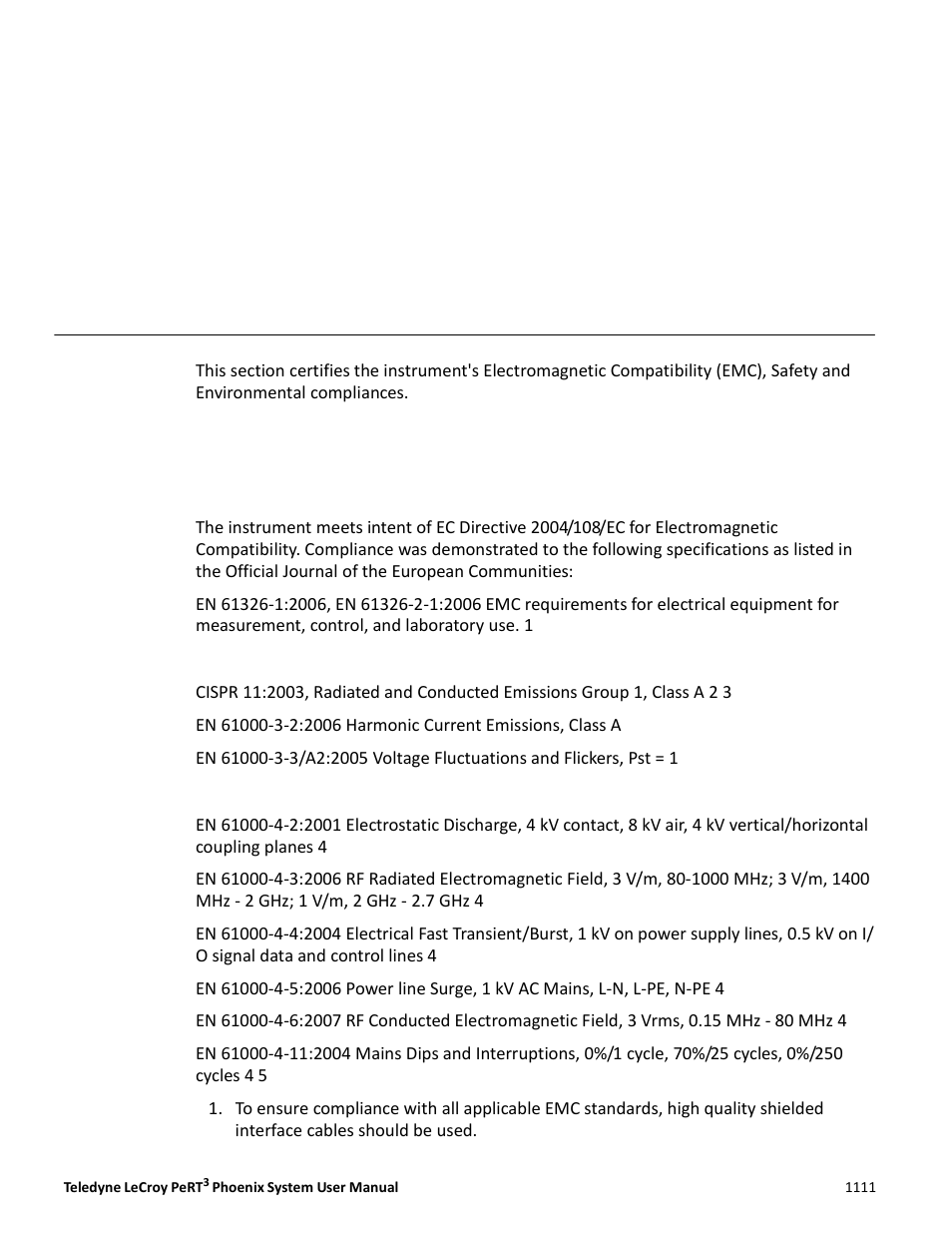 Appendix a, Certifications, Emc compliance | Teledyne LeCroy PeRT3 Phoenix System User Manual | Page 113 / 122