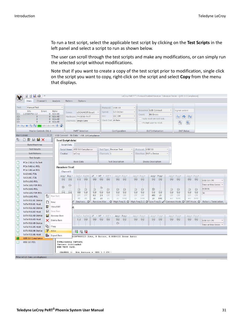 Run test scripts | Teledyne LeCroy PeRT3 Phoenix System User Manual | Page 33 / 122