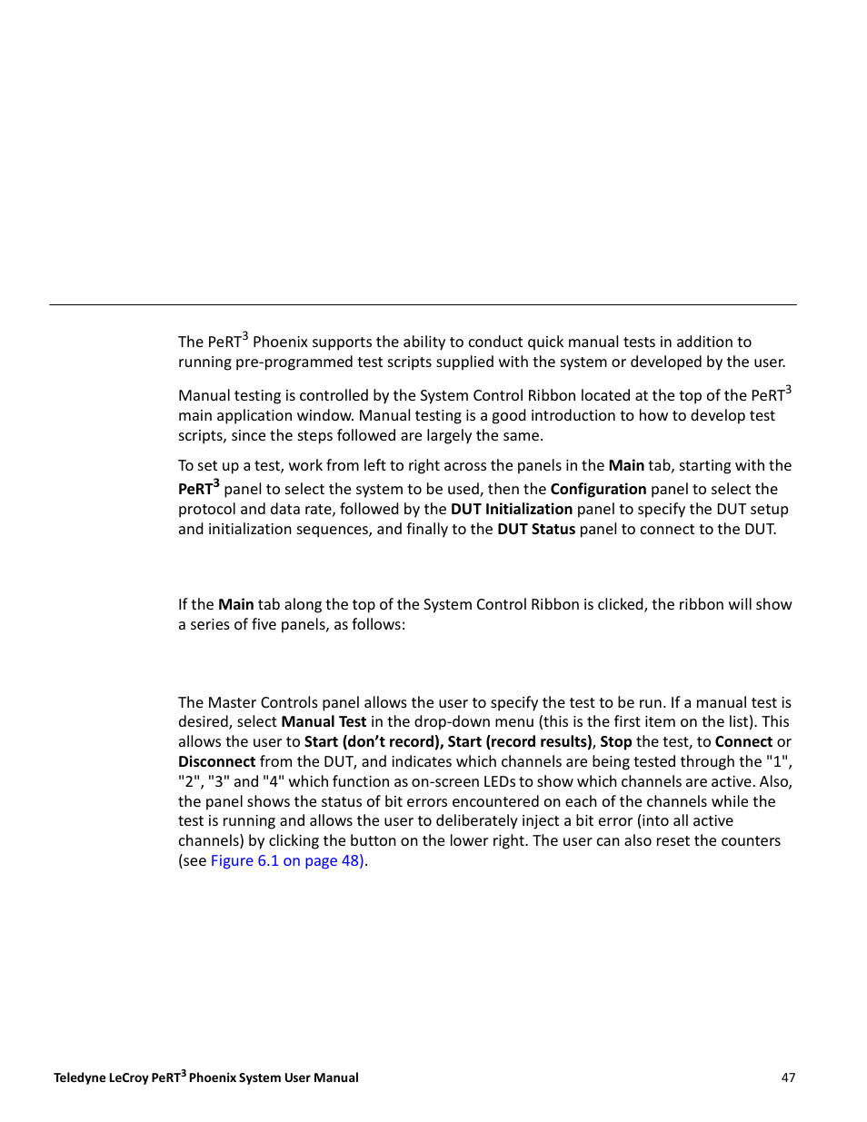 Chapter 6, Manual testing, System control ribbon - main tab | Teledyne LeCroy PeRT3 Phoenix System User Manual | Page 49 / 122