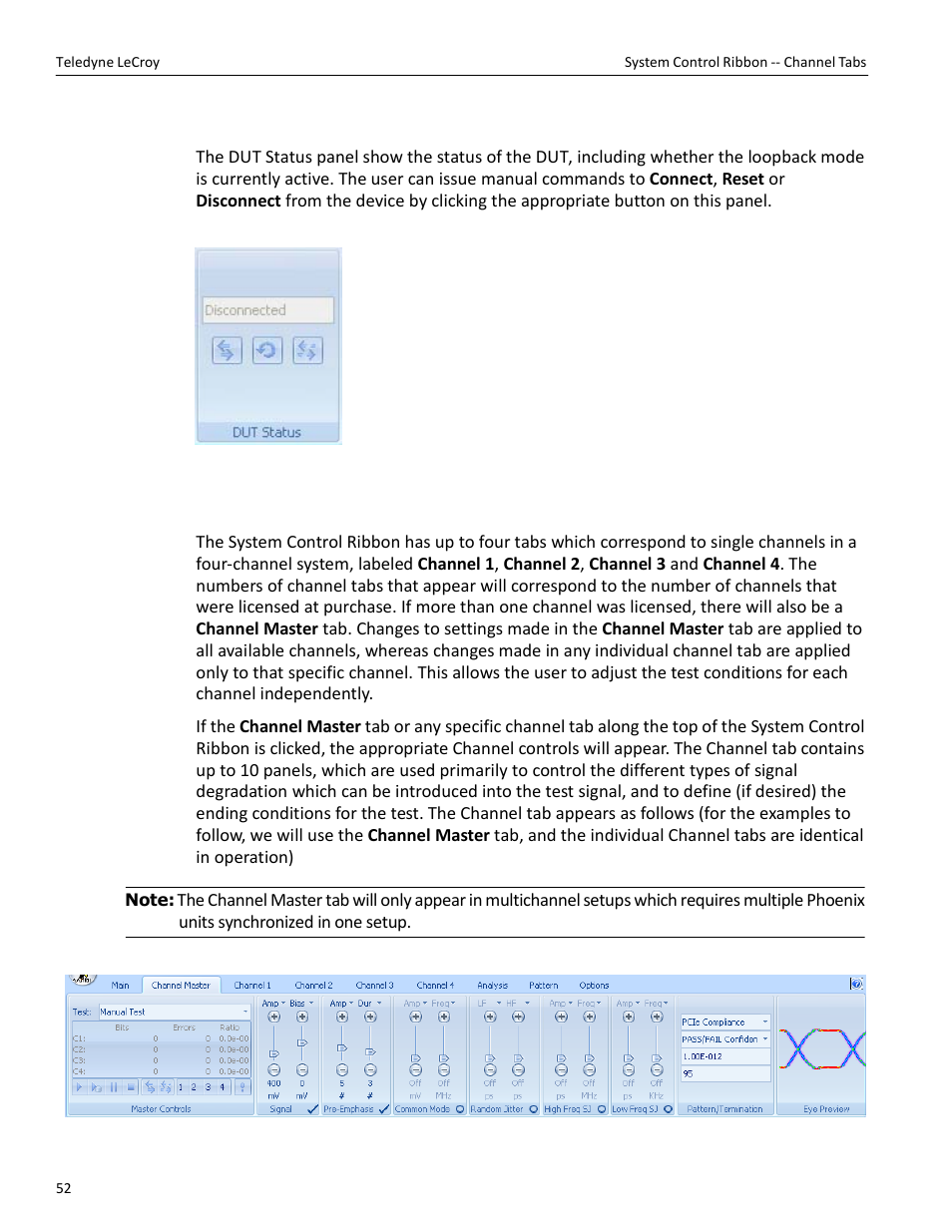 System control ribbon -- channel tabs | Teledyne LeCroy PeRT3 Phoenix System User Manual | Page 54 / 122