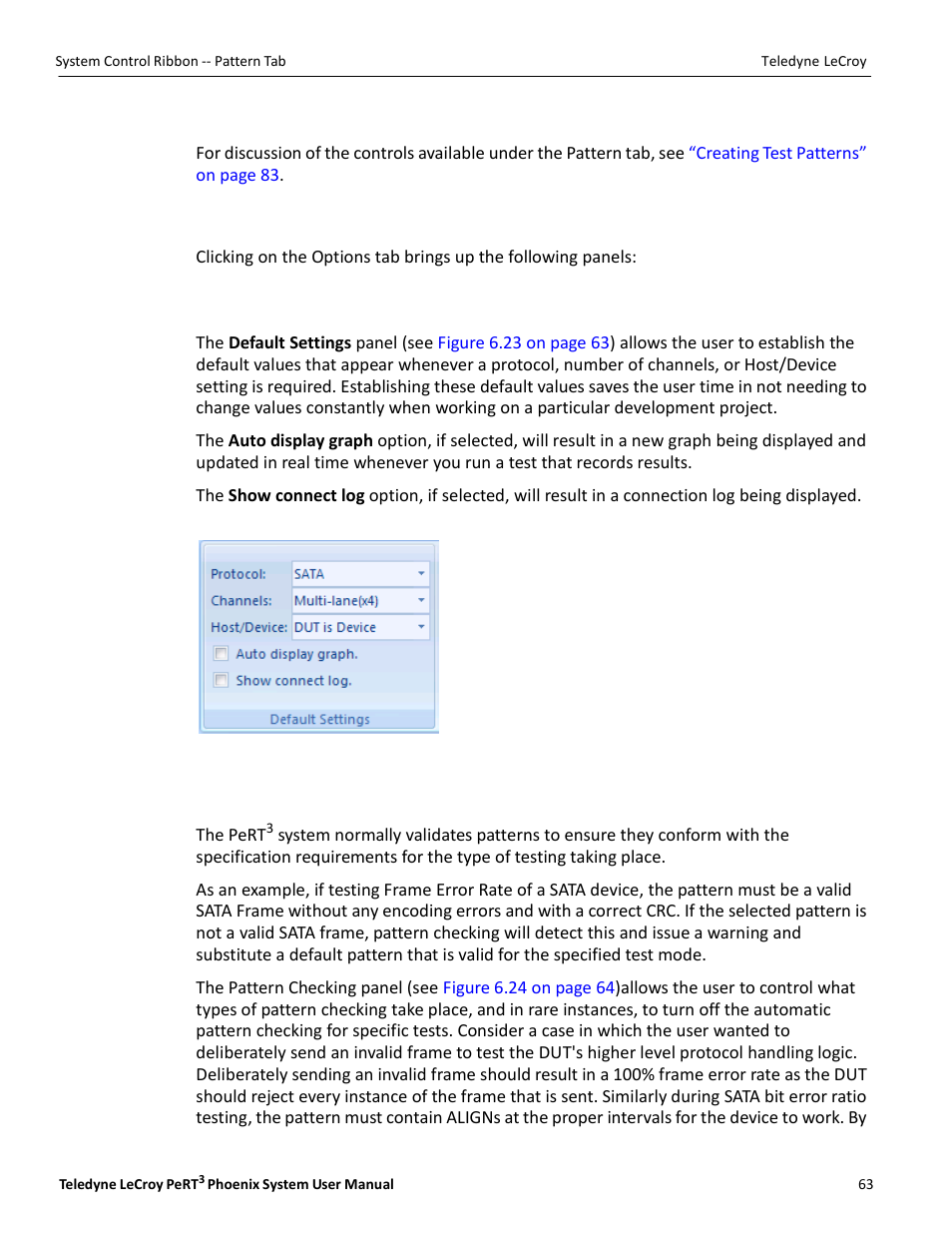 System control ribbon -- pattern tab, System control ribbon -- options tab | Teledyne LeCroy PeRT3 Phoenix System User Manual | Page 65 / 122