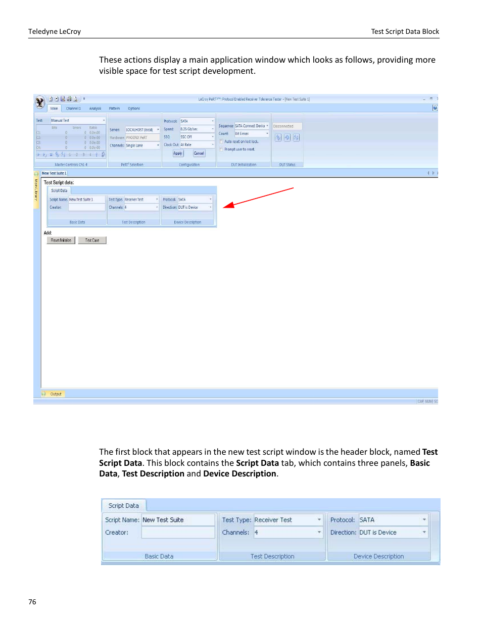 Test script data block | Teledyne LeCroy PeRT3 Phoenix System User Manual | Page 78 / 122