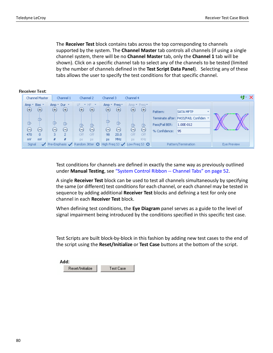 Receiver test case block, Adding, inserting and deleting test cases | Teledyne LeCroy PeRT3 Phoenix System User Manual | Page 82 / 122