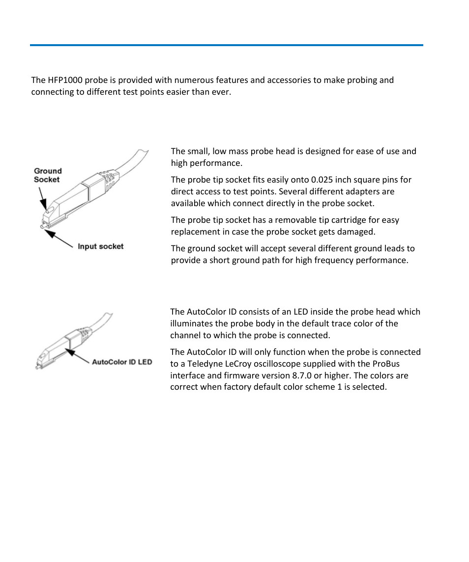 Features and accessories, Features | Teledyne LeCroy HFP1000 User Manual | Page 14 / 46