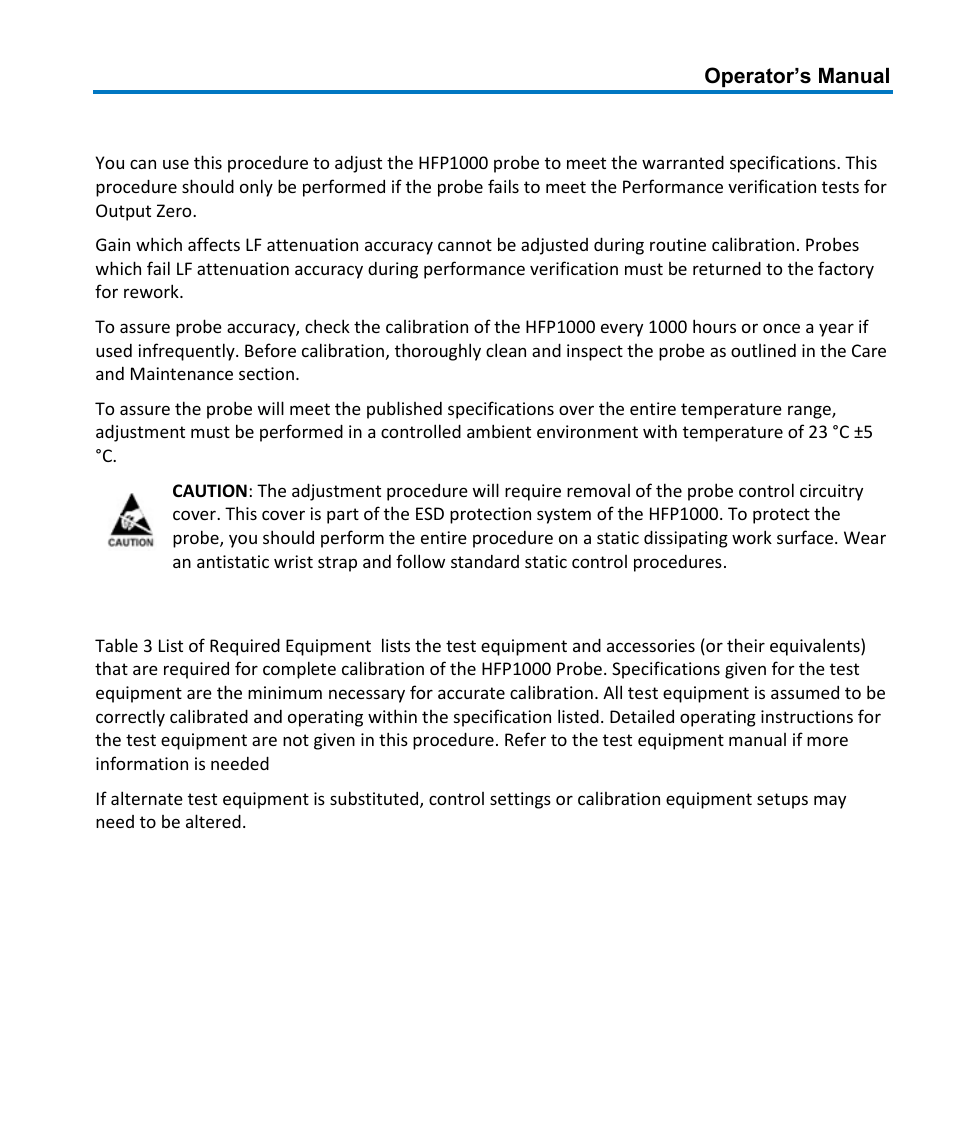 Adjustment procedure, Test equipment required | Teledyne LeCroy HFP1000 User Manual | Page 35 / 46