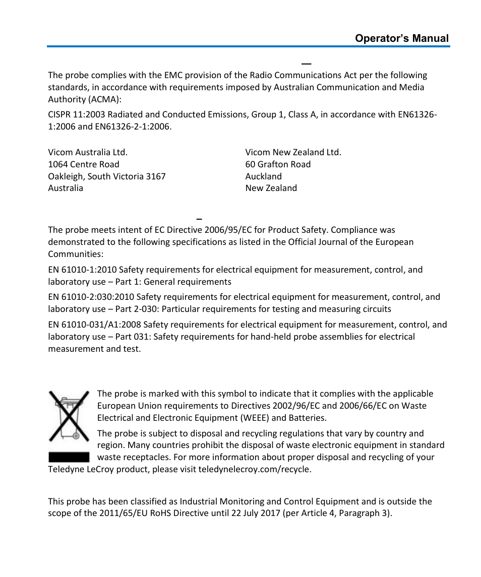 Safety compliance, Environmental compliance | Teledyne LeCroy HFP1000 User Manual | Page 41 / 46