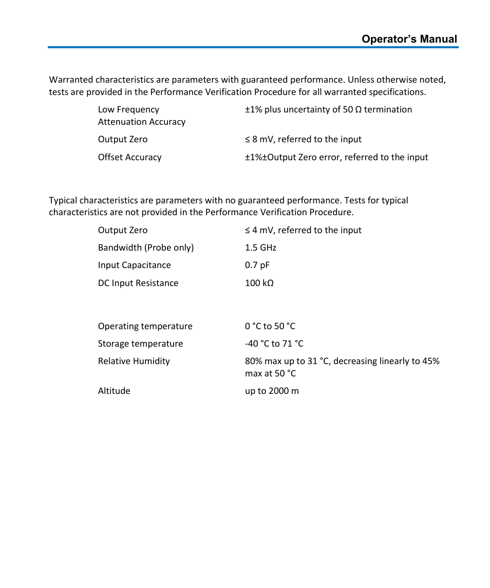 Warranted characteristics, Typical characteristics, Environmental characteristics | Teledyne LeCroy HFP1500 User Manual | Page 11 / 48