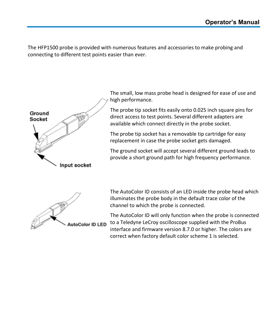 Features and accessories, Features | Teledyne LeCroy HFP1500 User Manual | Page 13 / 48