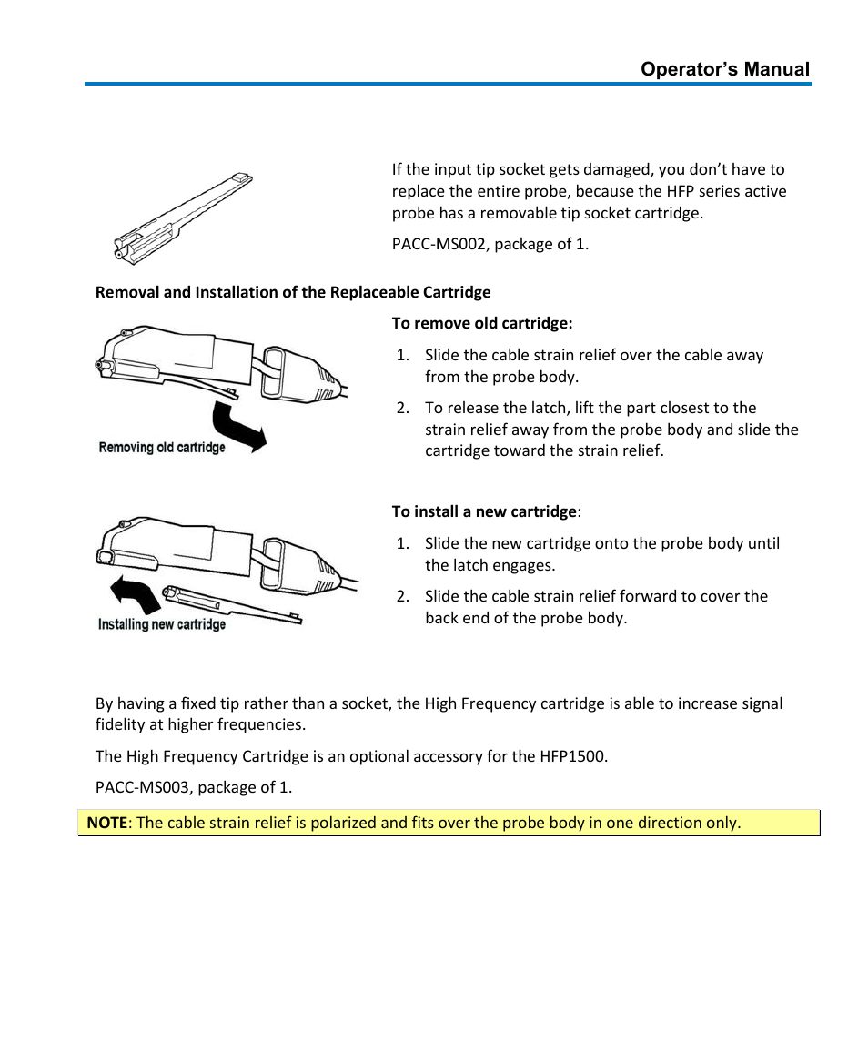 Cartridges | Teledyne LeCroy HFP1500 User Manual | Page 19 / 48