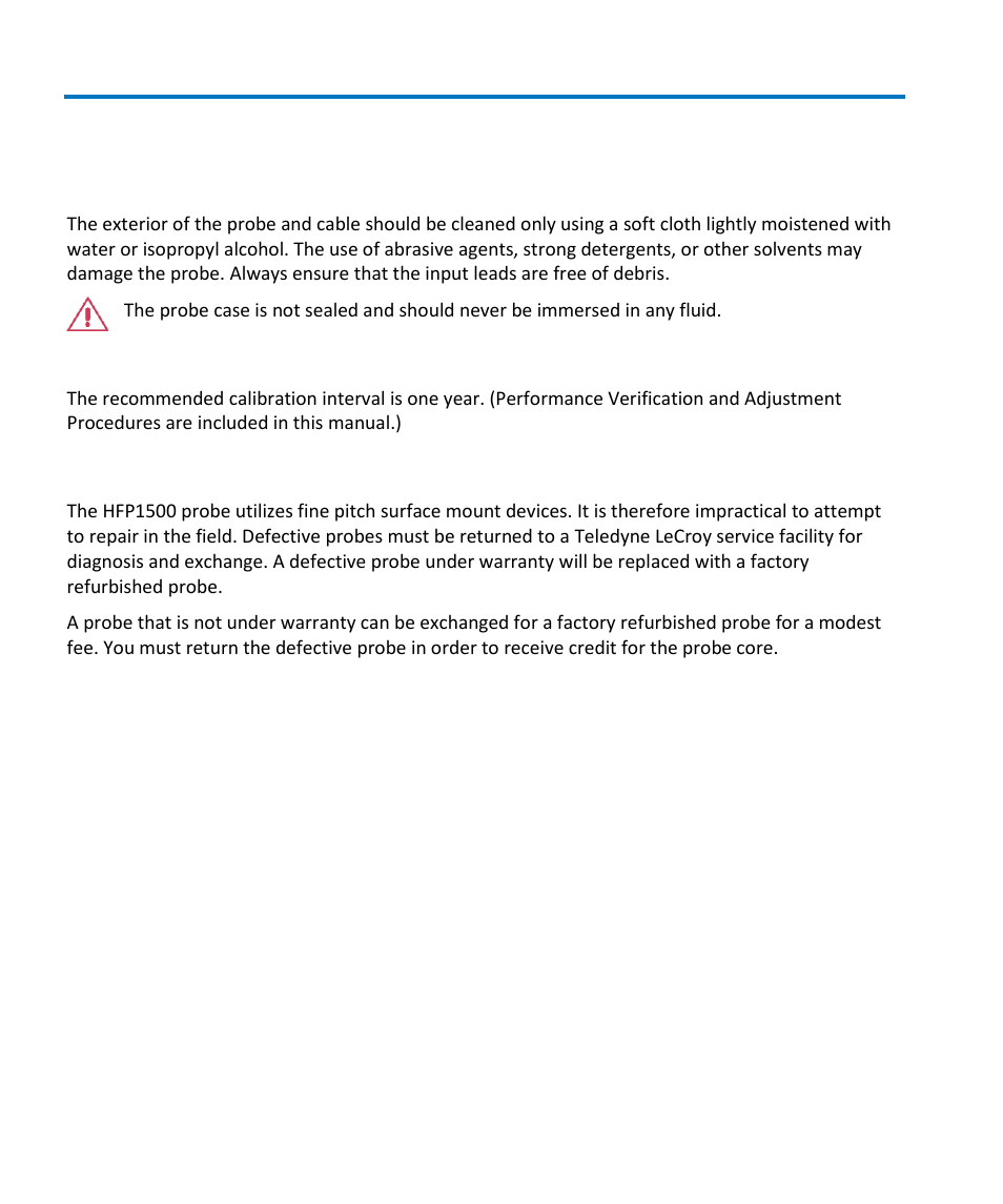Care and maintenance | Teledyne LeCroy HFP1500 User Manual | Page 22 / 48