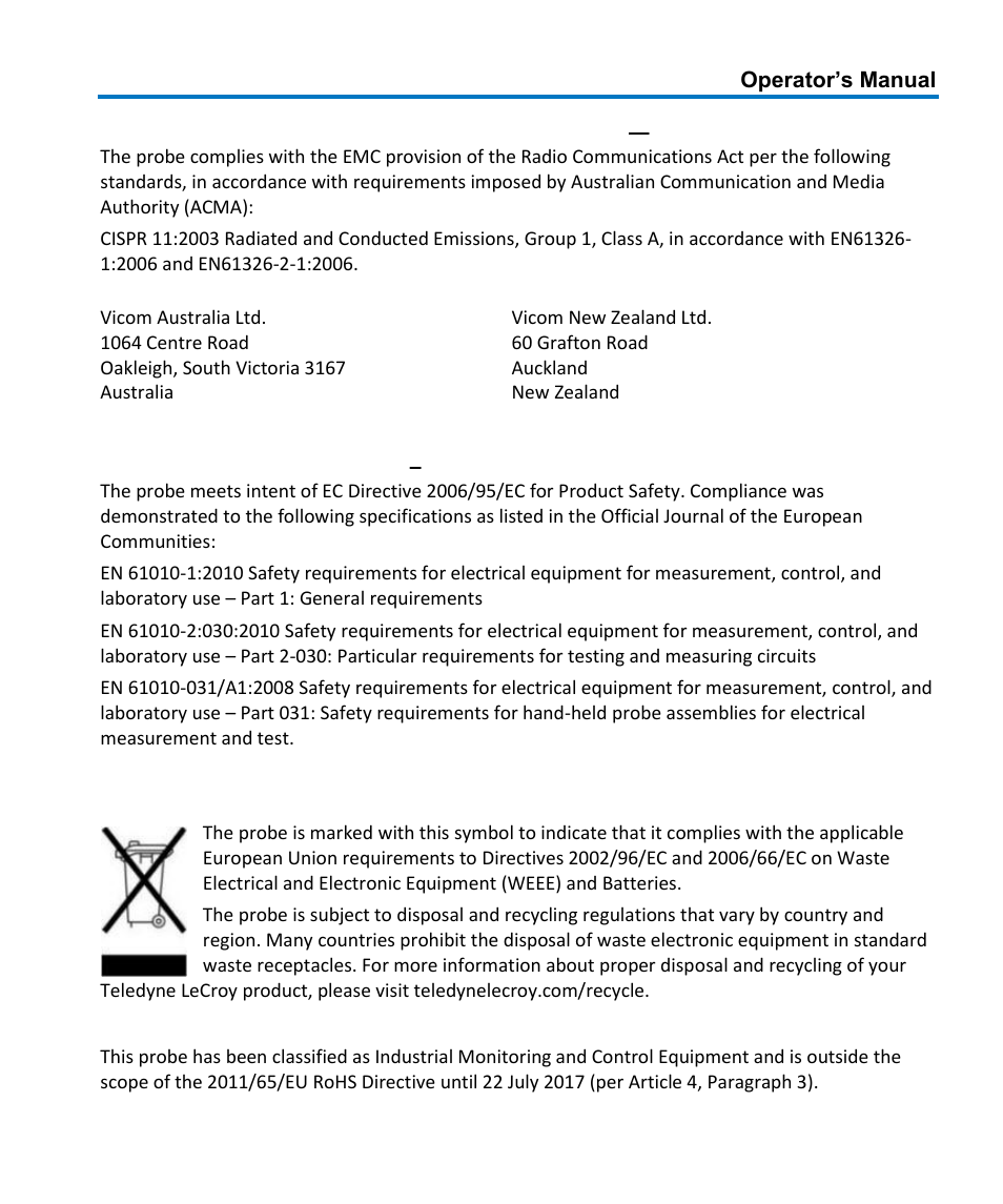 Safety compliance, Environmental compliance | Teledyne LeCroy HFP1500 User Manual | Page 43 / 48