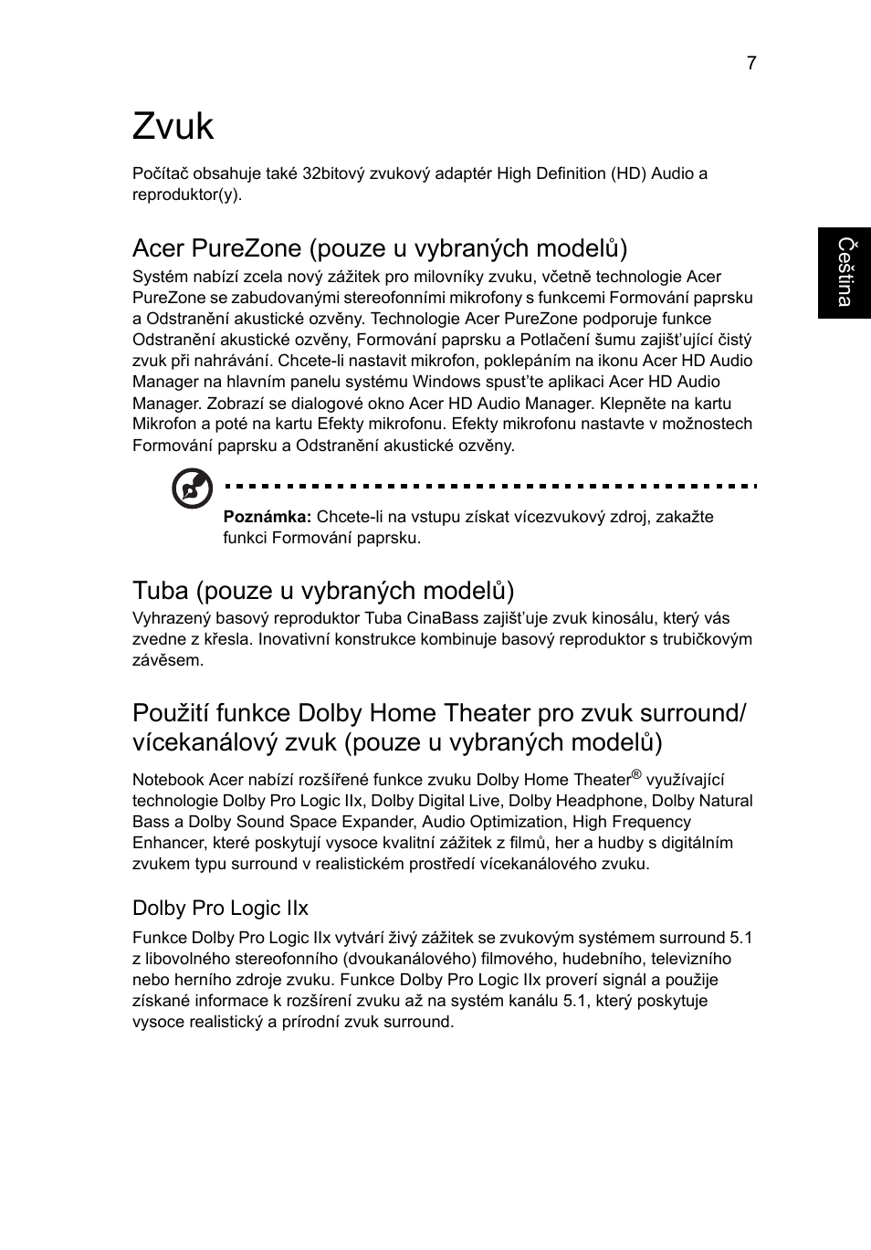 Zvuk, Acer purezone (pouze u vybraných modelů), Tuba (pouze u vybraných modelů) | Acer Aspire Series User Manual | Page 1033 / 2206