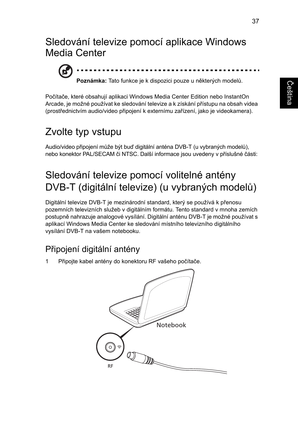Zvolte typ vstupu, Připojení digitální antény | Acer Aspire Series User Manual | Page 1063 / 2206
