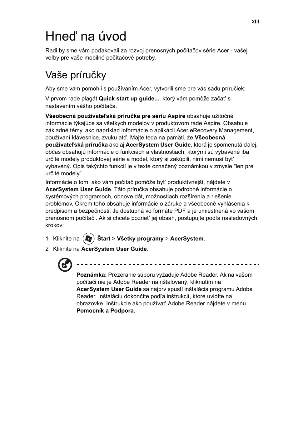 Hneď na úvod, Vaše príručky | Acer Aspire Series User Manual | Page 1089 / 2206