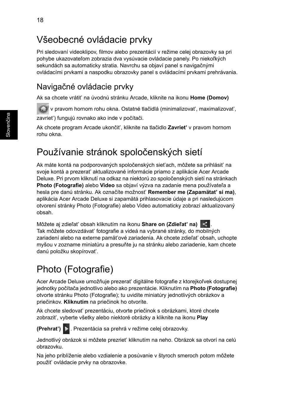 Všeobecné ovládacie prvky, Používanie stránok spoločenských sietí, Photo (fotografie) | Navigačné ovládacie prvky | Acer Aspire Series User Manual | Page 1114 / 2206