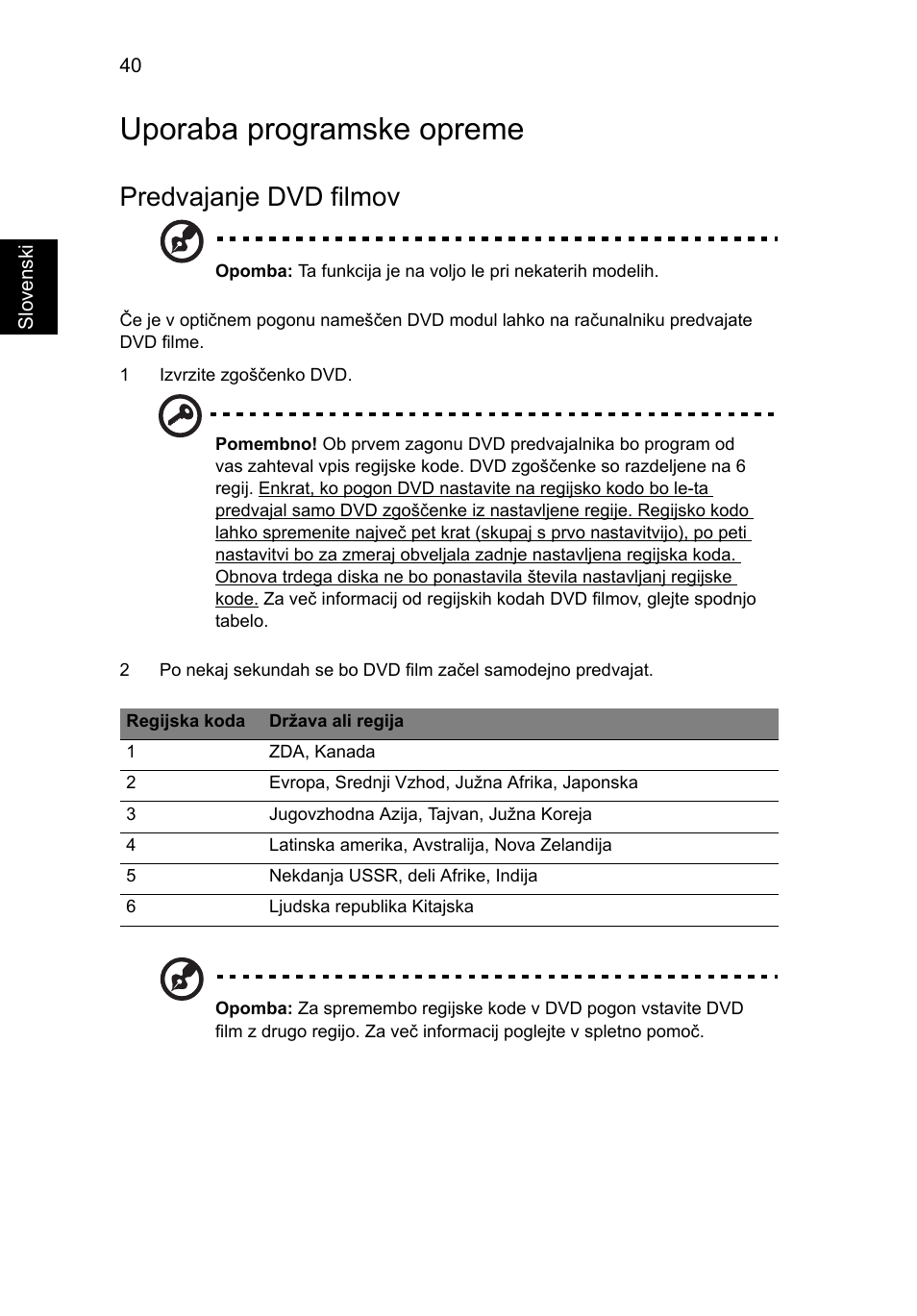 Uporaba programske opreme, Predvajanje dvd filmov | Acer Aspire Series User Manual | Page 1206 / 2206