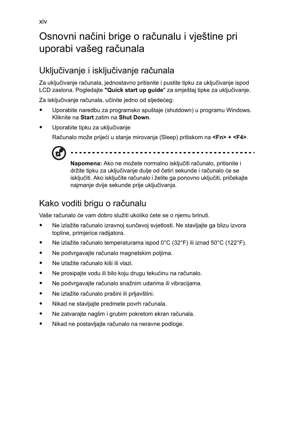 Uključivanje i isključivanje računala, Kako voditi brigu o računalu | Acer Aspire Series User Manual | Page 1230 / 2206