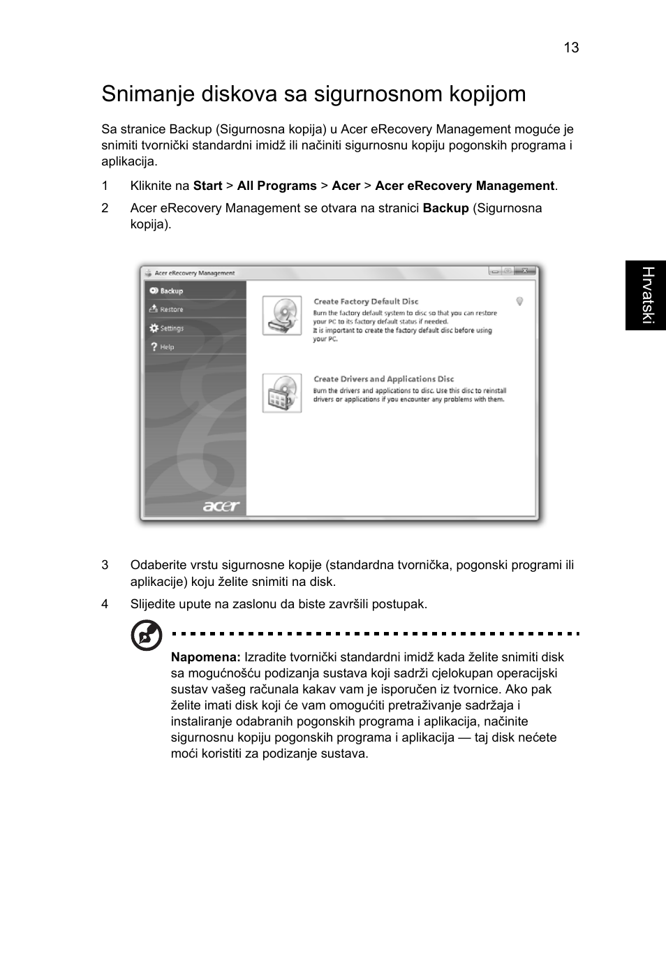 Snimanje diskova sa sigurnosnom kopijom | Acer Aspire Series User Manual | Page 1249 / 2206