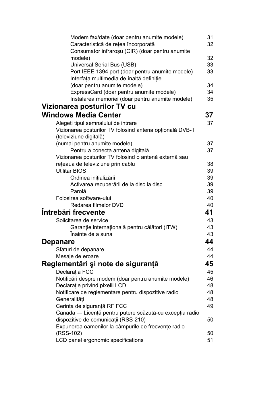 Întrebări frecvente 41, Depanare 44 | Acer Aspire Series User Manual | Page 1307 / 2206