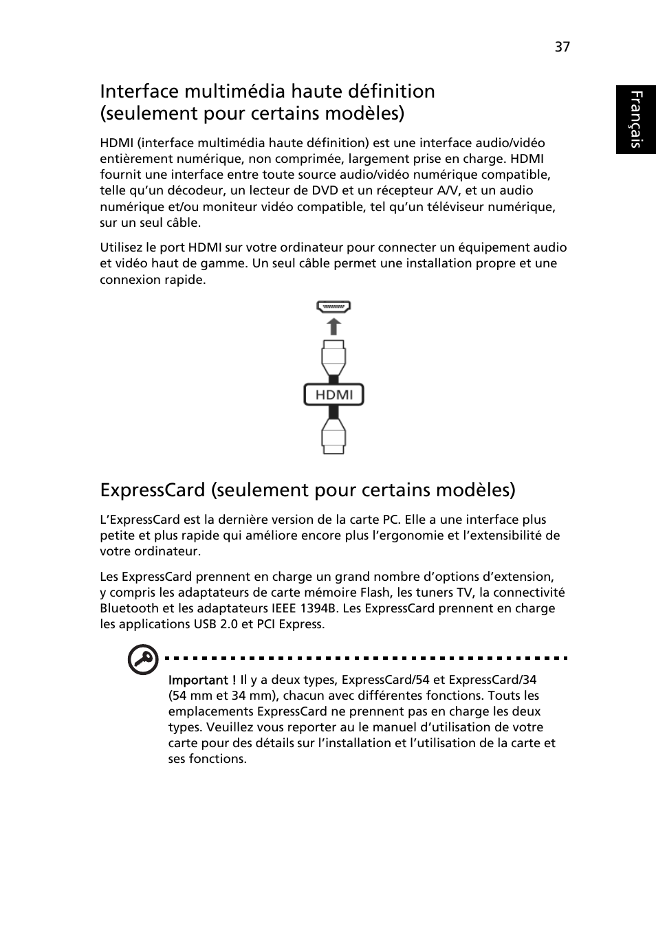 Expresscard (seulement pour certains modèles), Français | Acer Aspire Series User Manual | Page 131 / 2206