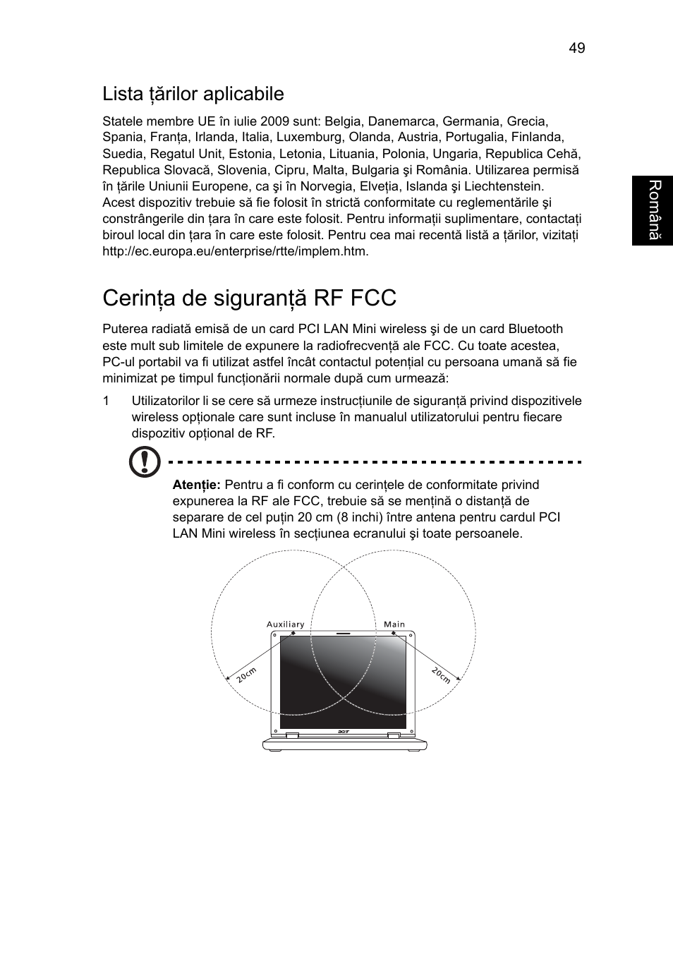 Cerinţa de siguranţă rf fcc, Lista ţărilor aplicabile | Acer Aspire Series User Manual | Page 1357 / 2206
