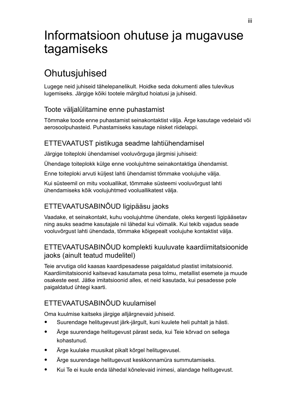 Informatsioon ohutuse ja mugavuse tagamiseks, Ohutusjuhised | Acer Aspire Series User Manual | Page 1435 / 2206