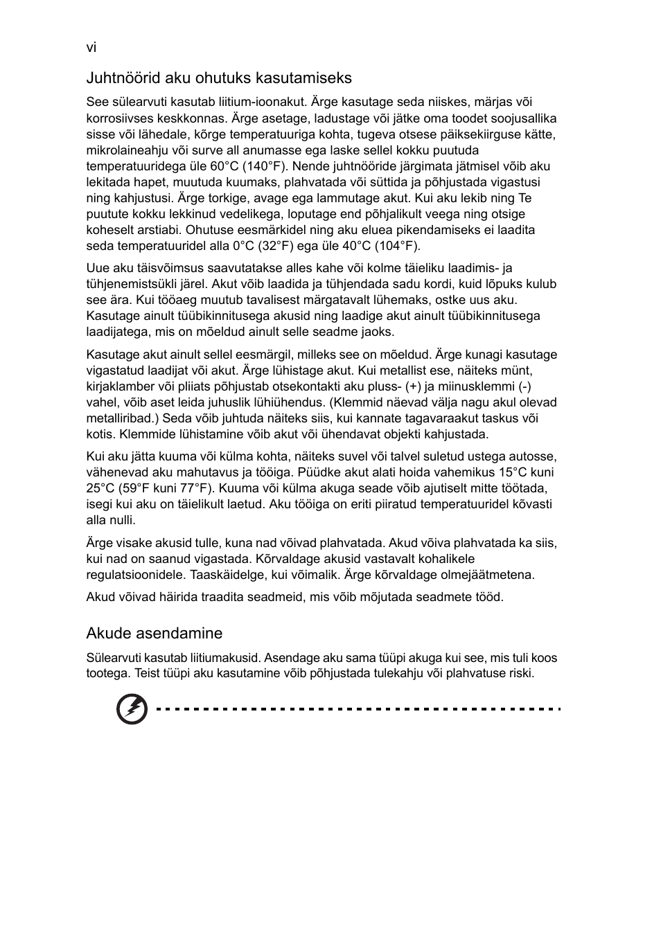 Juhtnöörid aku ohutuks kasutamiseks, Akude asendamine | Acer Aspire Series User Manual | Page 1438 / 2206