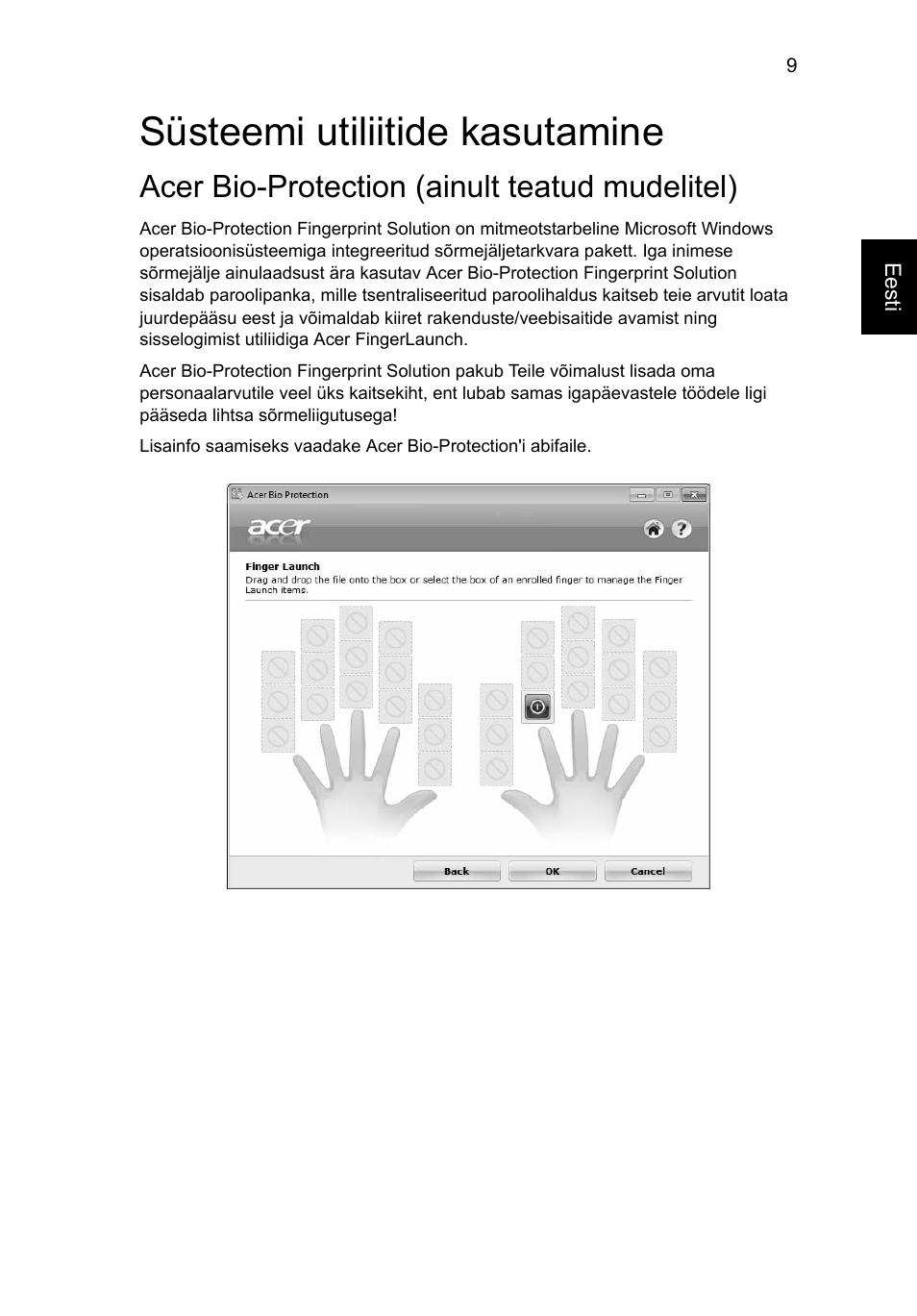 Süsteemi utiliitide kasutamine, Acer bio-protection (ainult teatud mudelitel) | Acer Aspire Series User Manual | Page 1461 / 2206