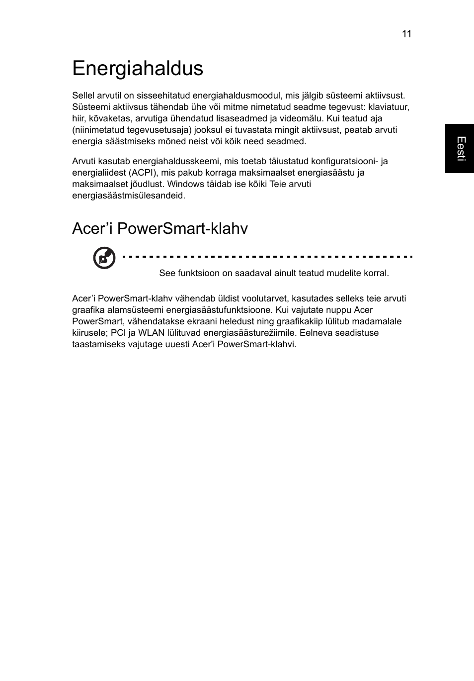 Energiahaldus, Acer’i powersmart-klahv | Acer Aspire Series User Manual | Page 1463 / 2206