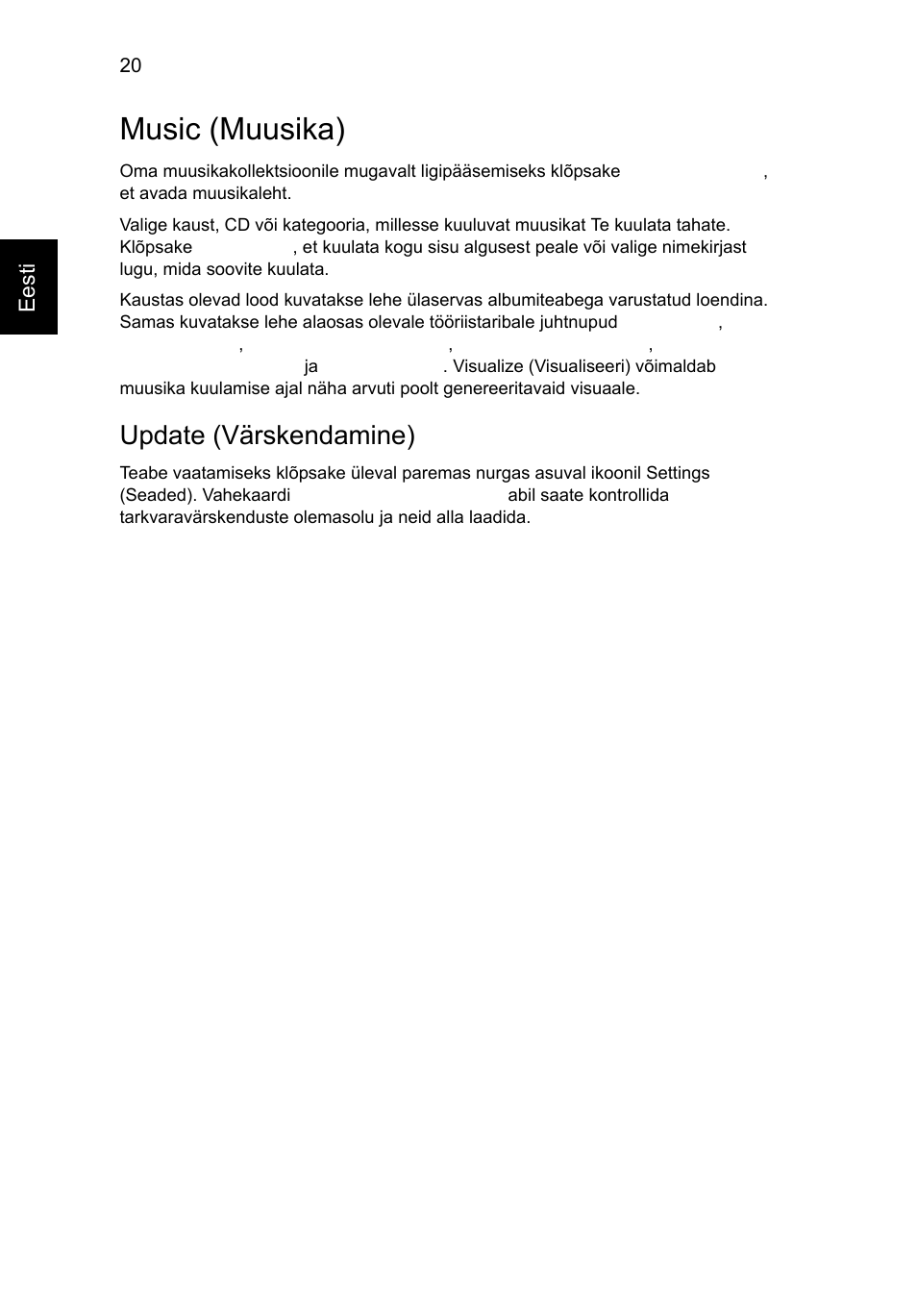 Music (muusika), Update (värskendamine) | Acer Aspire Series User Manual | Page 1472 / 2206