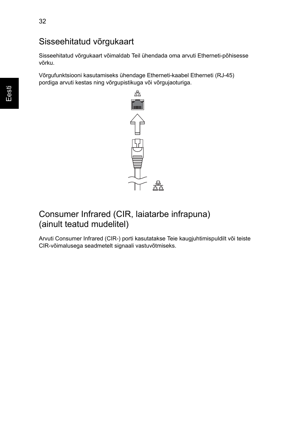 Sisseehitatud võrgukaart, Consumer infrared (cir, laiatarbe infrapuna), Ainult teatud mudelitel) | Acer Aspire Series User Manual | Page 1484 / 2206