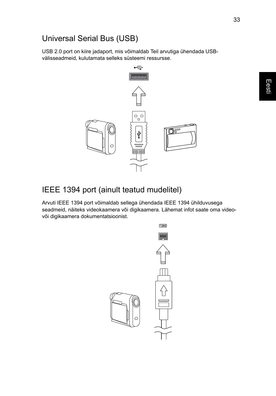 Universal serial bus (usb), Ieee 1394 port (ainult teatud mudelitel) | Acer Aspire Series User Manual | Page 1485 / 2206