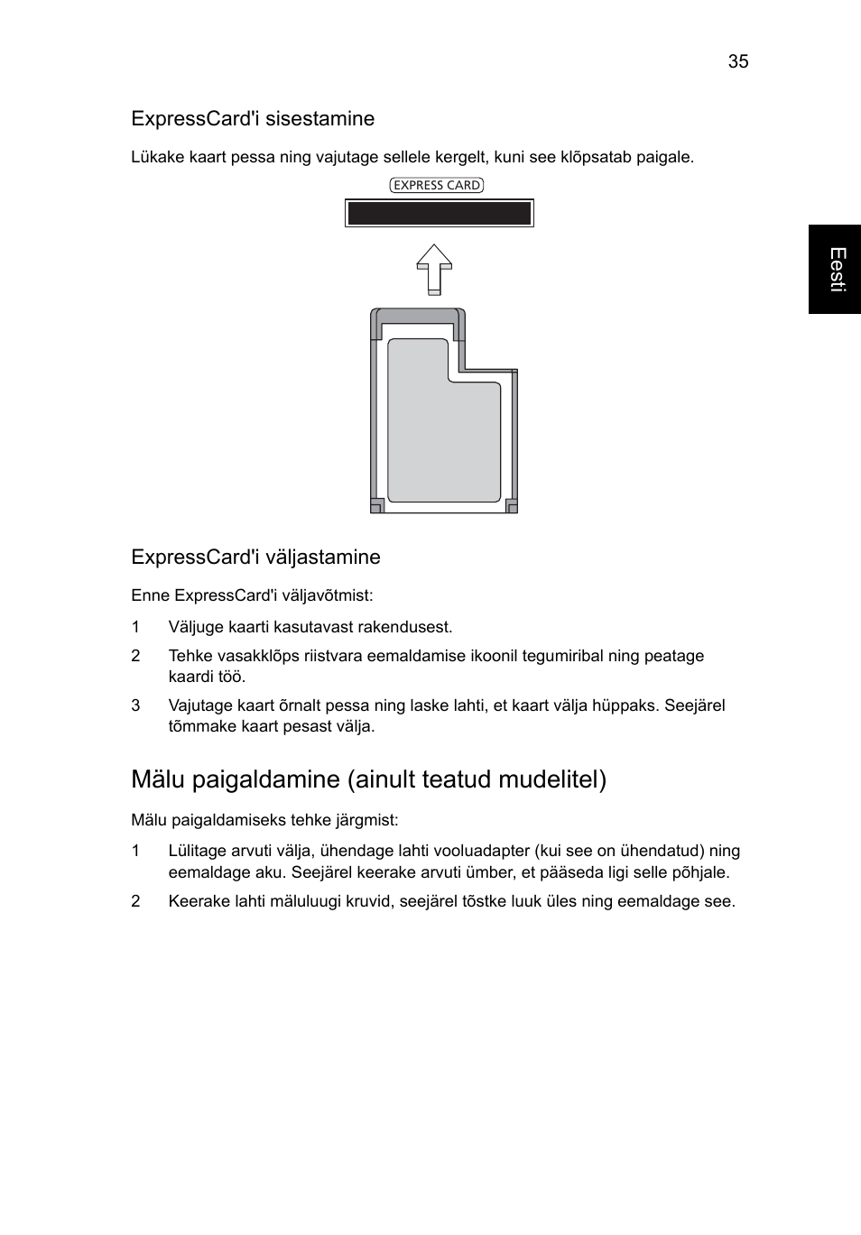 Mälu paigaldamine (ainult teatud mudelitel) | Acer Aspire Series User Manual | Page 1487 / 2206