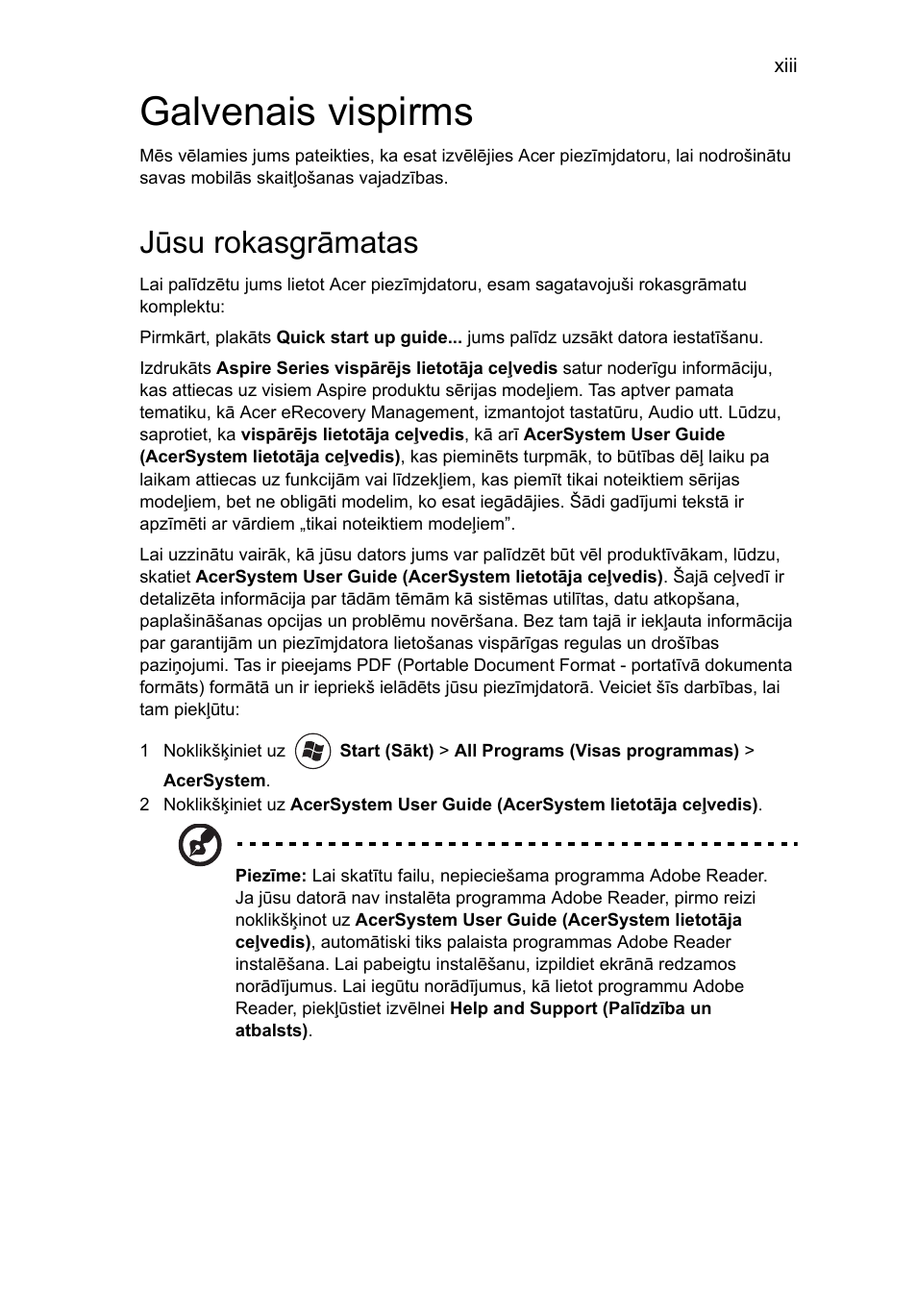 Galvenais vispirms, Jūsu rokasgrāmatas | Acer Aspire Series User Manual | Page 1515 / 2206