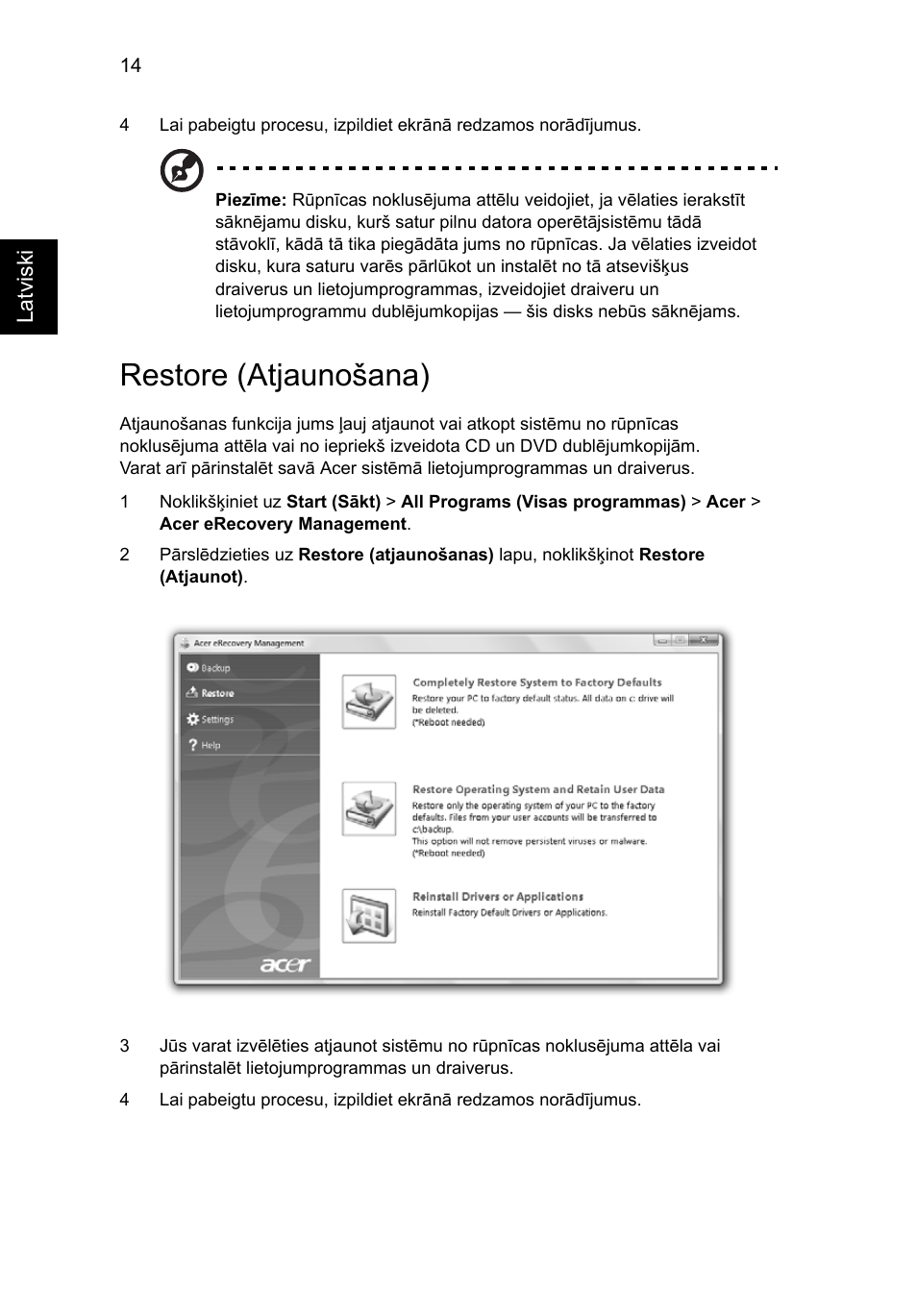 Restore (atjaunošana) | Acer Aspire Series User Manual | Page 1536 / 2206