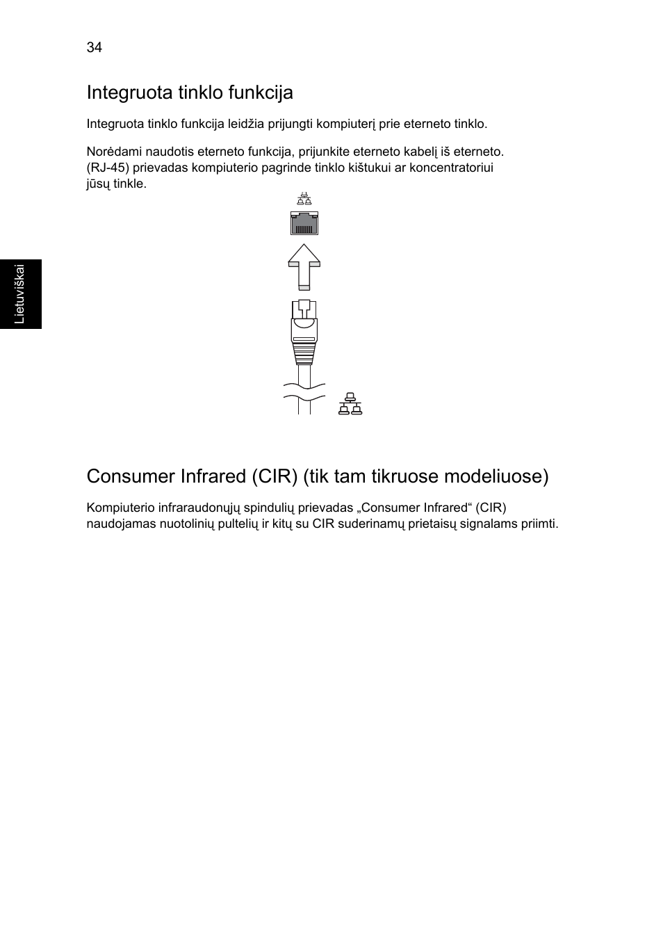 Integruota tinklo funkcija, Consumer infrared (cir), Tik tam tikruose modeliuose) | Acer Aspire Series User Manual | Page 1626 / 2206