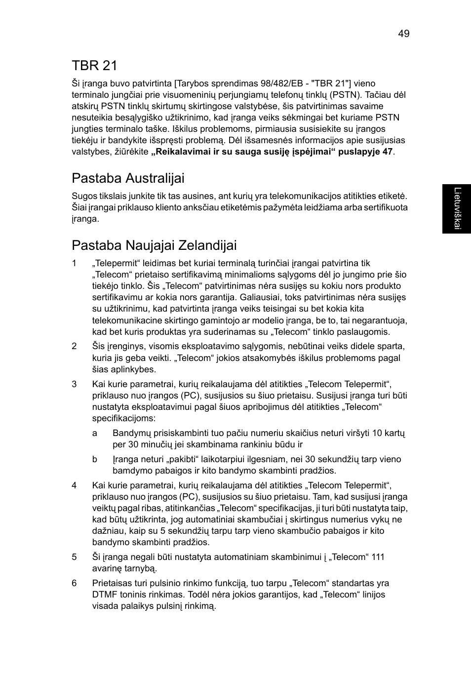 Tbr 21, Pastaba australijai, Pastaba naujajai zelandijai | Acer Aspire Series User Manual | Page 1641 / 2206