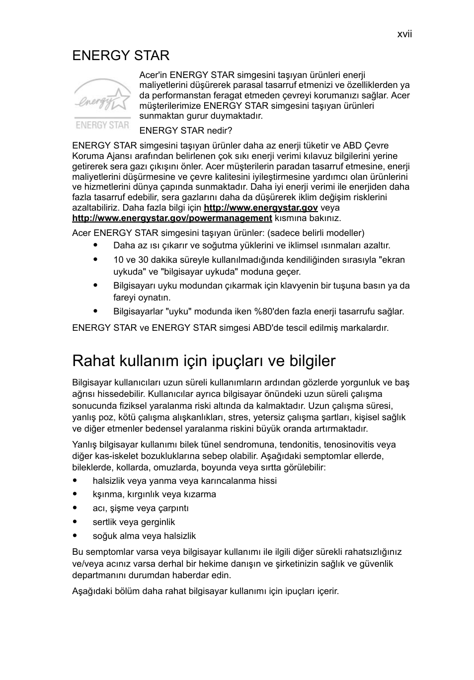 Rahat kullanım için ipuçları ve bilgiler, Energy star | Acer Aspire Series User Manual | Page 1735 / 2206
