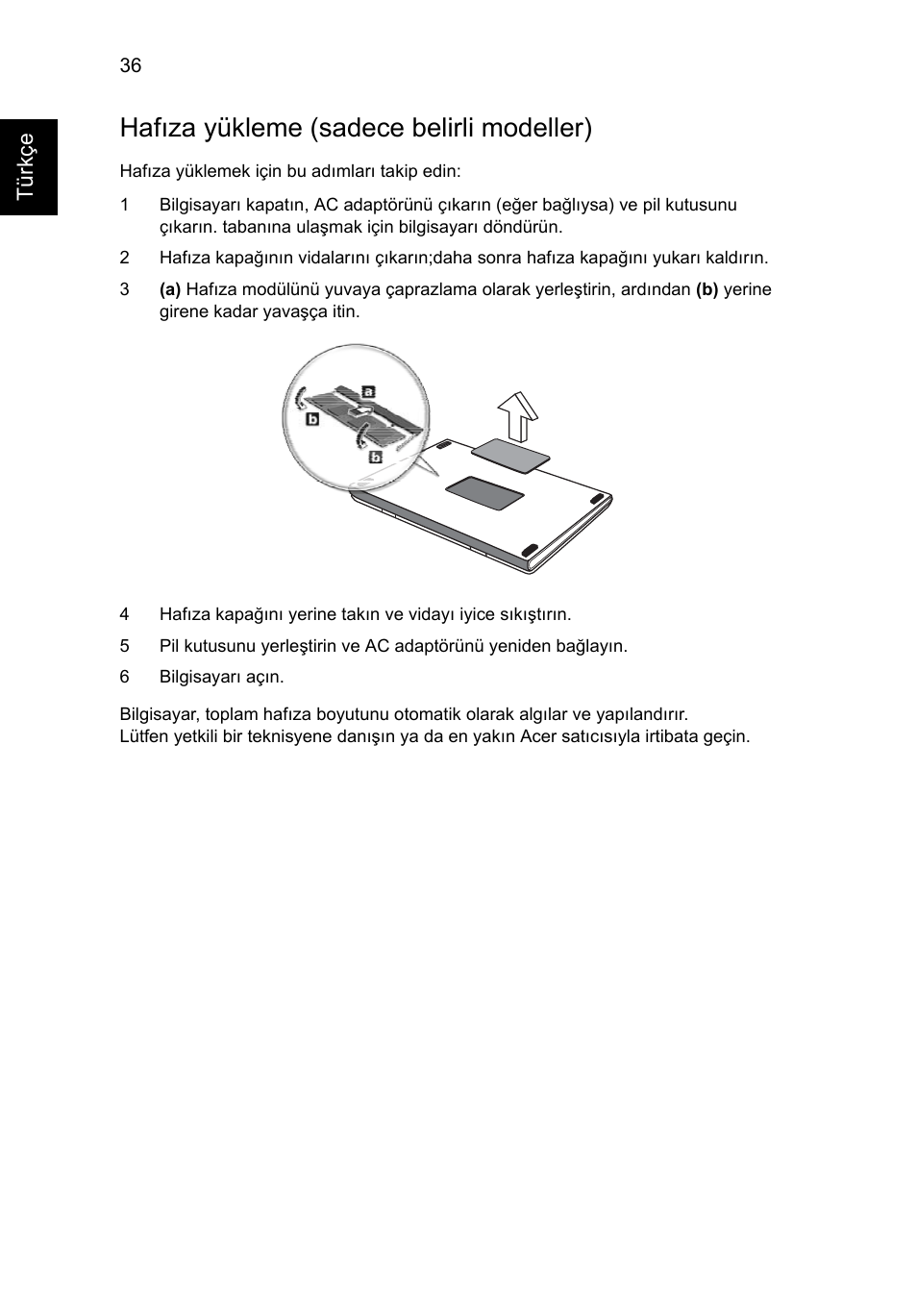 Hafıza yükleme (sadece belirli modeller) | Acer Aspire Series User Manual | Page 1780 / 2206