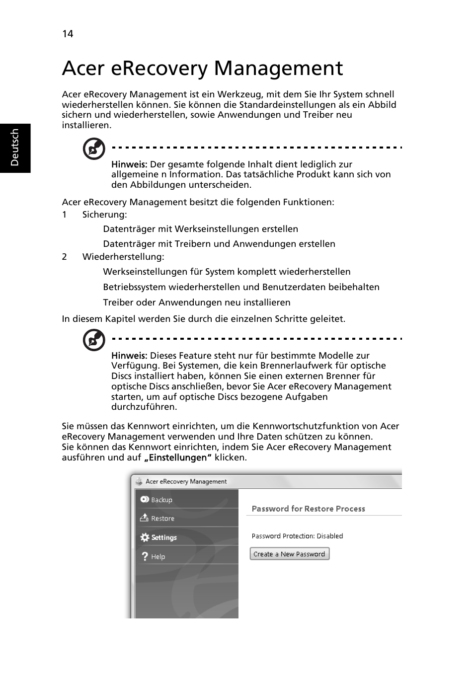 Acer erecovery management | Acer Aspire Series User Manual | Page 182 / 2206