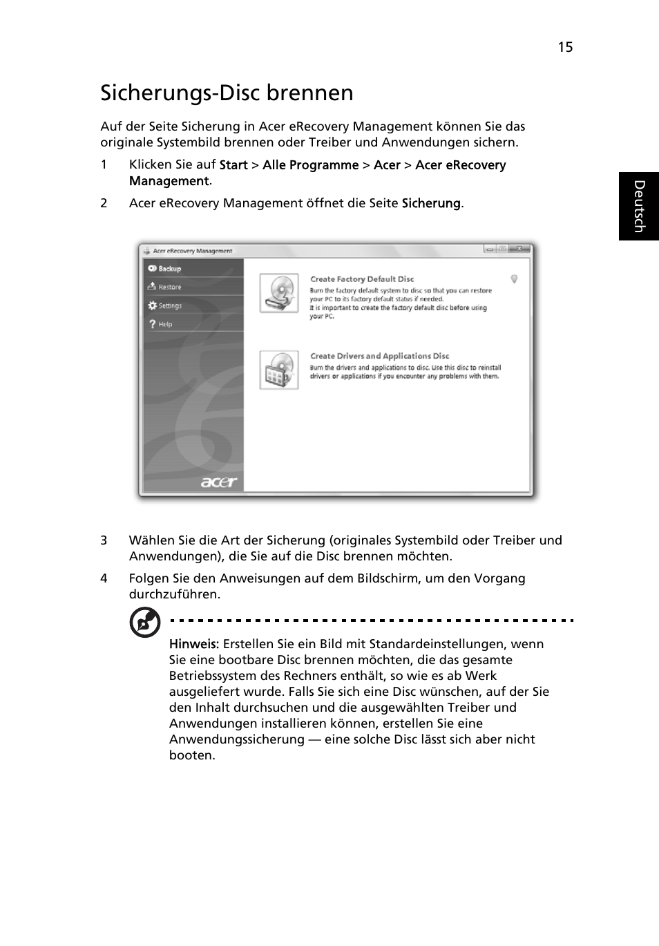 Sicherungs-disc brennen | Acer Aspire Series User Manual | Page 183 / 2206